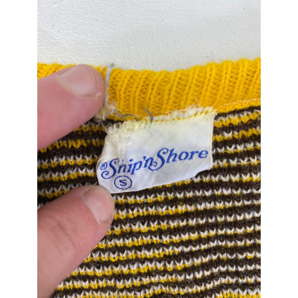 Ship 'n Shore Sweater Vest Women S Vintage 70s Yellow Brown Plaid Knit Geometric - Picture 9 of 13